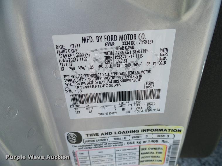 image for item DD8198 2011 Ford F150 SuperCrew pickup truck