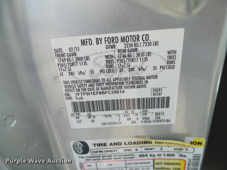 image for item DD8199 2011 Ford F150 SuperCrew pickup truck