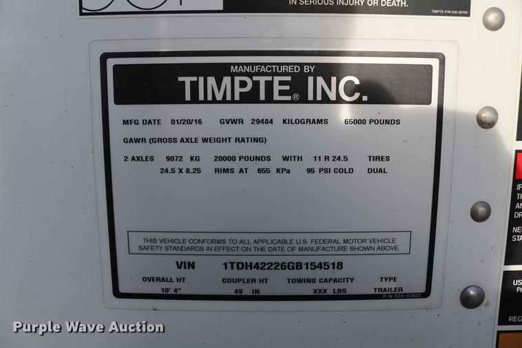 image for item DC7641 2016 Timpte Super Hopper double hopper bottom grain trailer