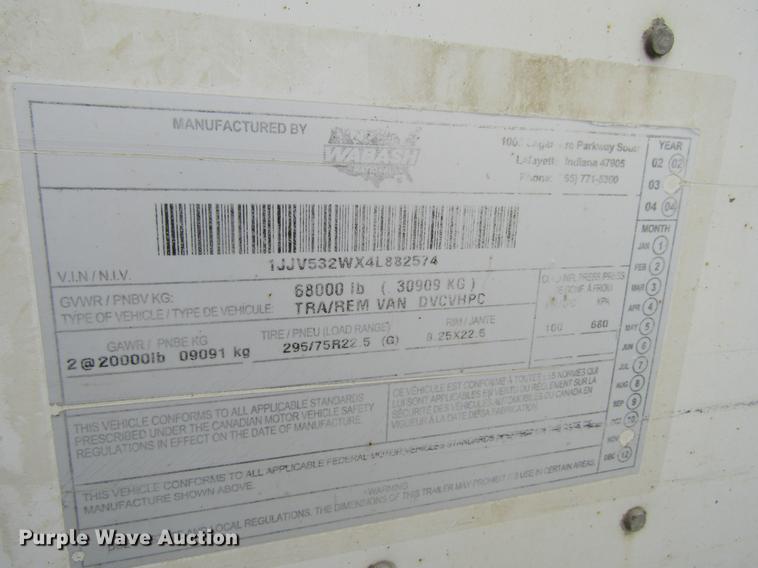 image for item DF3803 2004 Wabash National dry van trailer