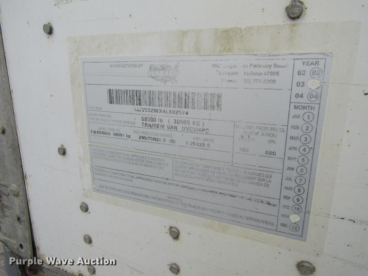 image for item DF3803 2004 Wabash National dry van trailer