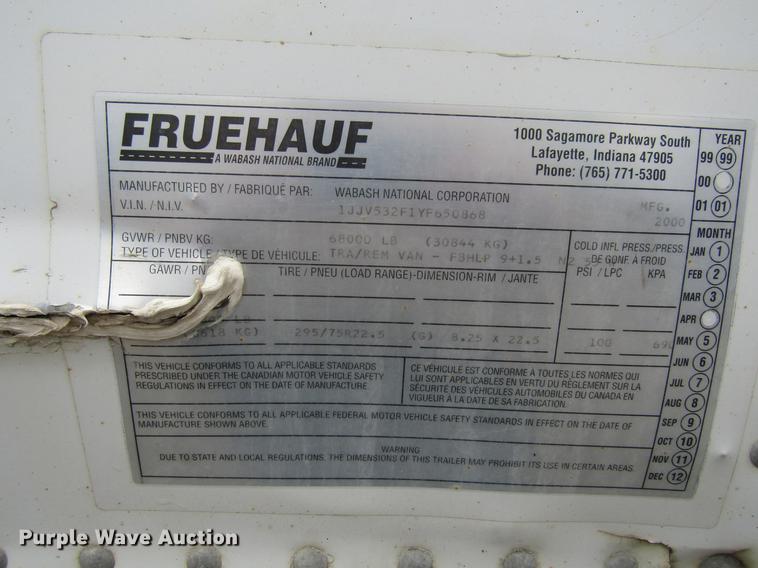 image for item DF3804 2000 Fruehauf dry van trailer