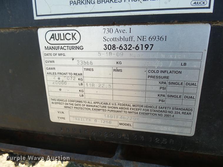 image for item DX9085 2009 Aulick 9-1258 live bottom trailer