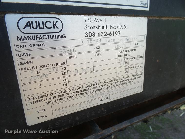 image for item DX9085 2009 Aulick 9-1258 live bottom trailer