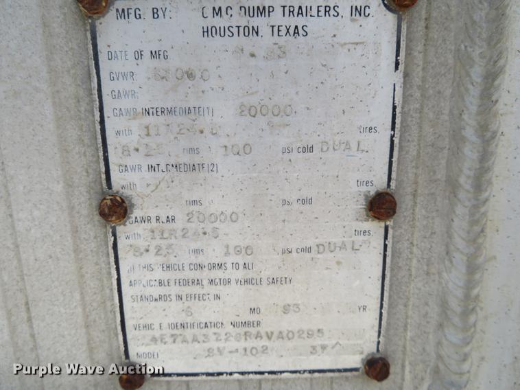 image for item EJ9606 1994 CMC SV-102 end dump trailer