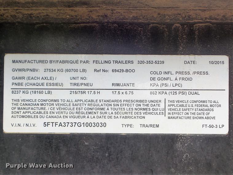 image for item DC7268 2016 Felling FT-50-3LP equipment trailer