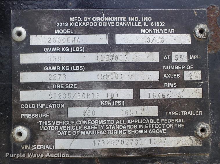 image for item DC7286 2003 Cronkhite 2600EWA utility trailer