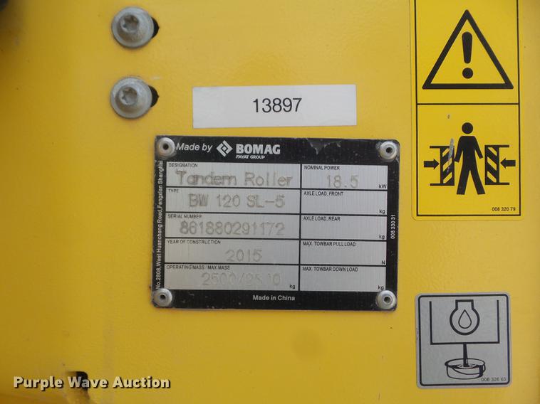 image for item DC7288 2015 Bomag BW120SL-5 double drum vibratory roller