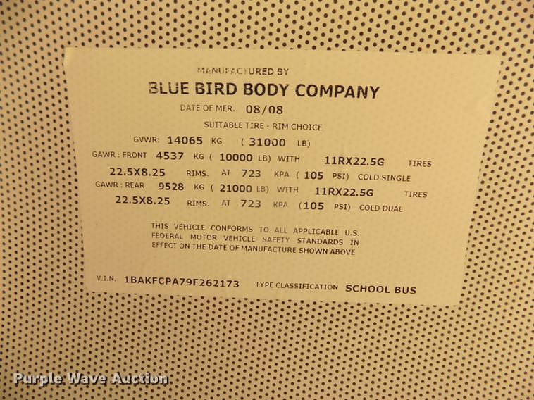 image for item DB8733 2009 Blue Bird Vision CV3011S school bus