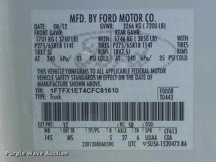 image for item DD7176 2012 Ford F150 XLT SuperCab pickup truck