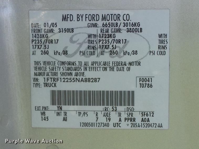 image for item DD7181 2005 Ford F150 XL pickup truck