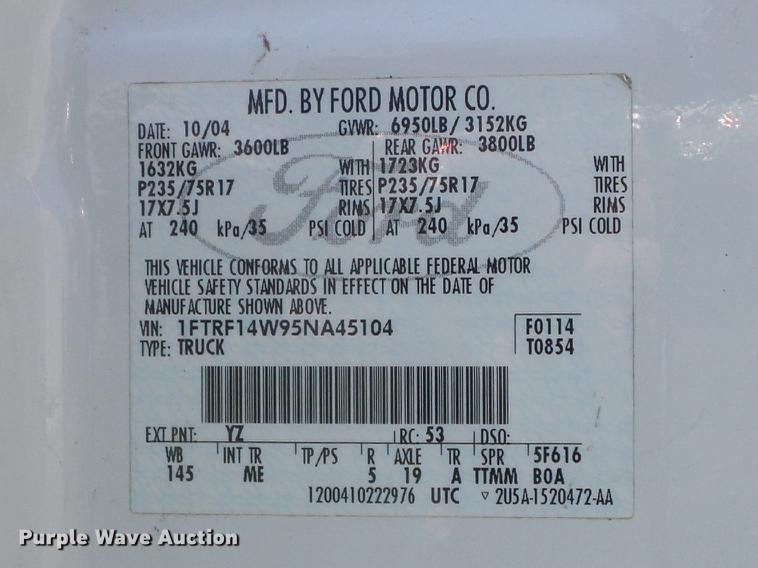 image for item DD7182 2005 Ford F150 XLT pickup truck