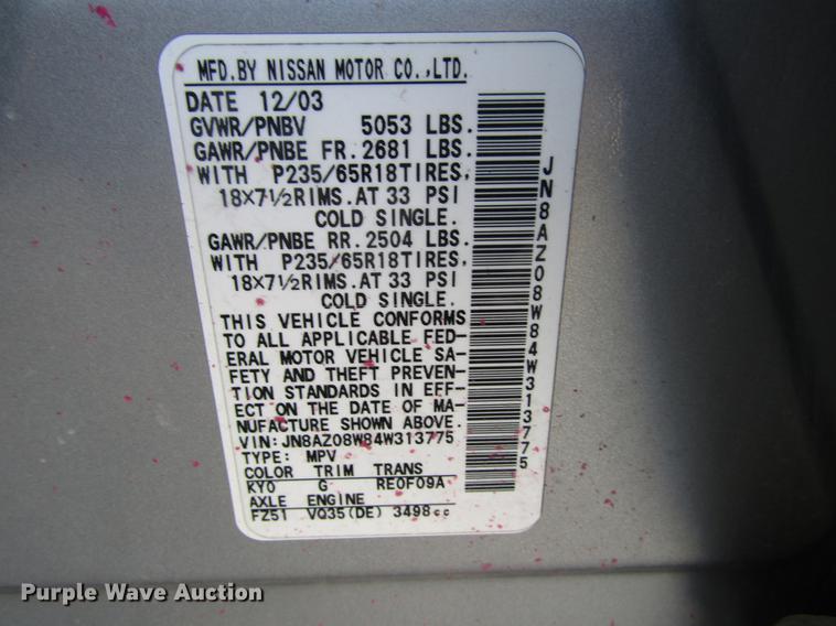 image for item DD7492 2004 Nissan Murano SL SUV