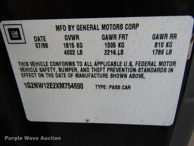 image for item DD7493 1999 Pontiac Grand Am GT