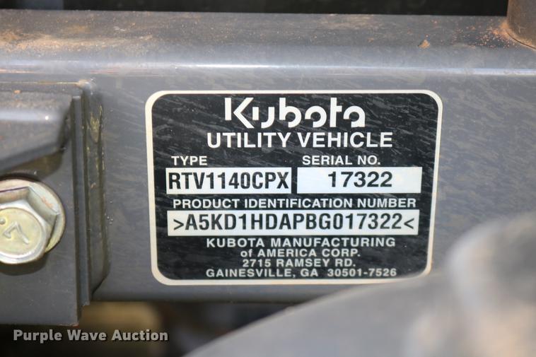image for item DD8224 2011 Kubota RTV1140CPX utility vehicle