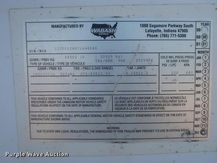 image for item DD9589 2000 Wabash dry van trailer