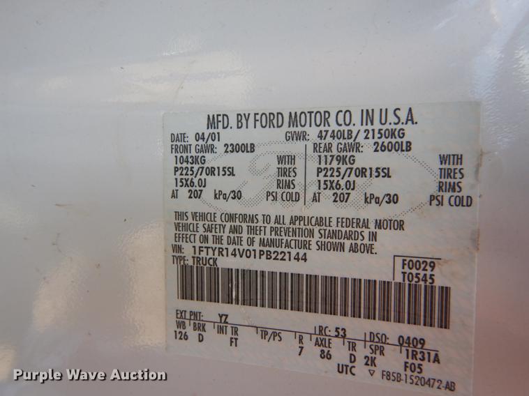 image for item DE1749 2001 Ford Ranger SuperCab pickup truck