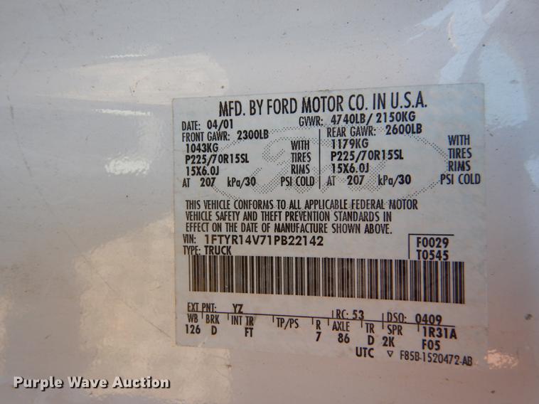 image for item DE1751 2001 Ford Ranger SuperCab pickup truck