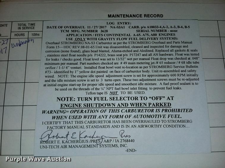 image for item EP9363 1946 Taylorcraft BC12D airplane