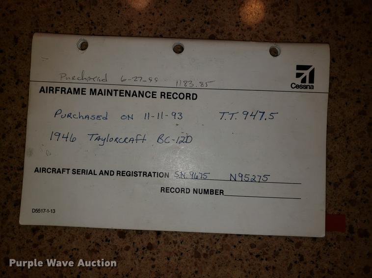 image for item EP9363 1946 Taylorcraft BC12D airplane