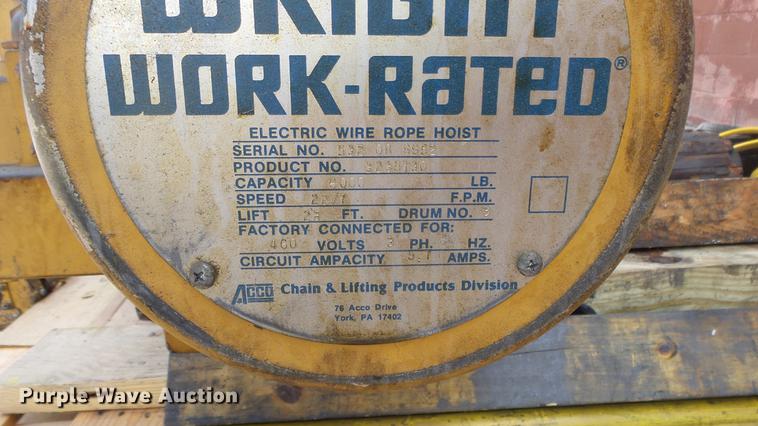 image for item ET9684 Wright wire rope hoist