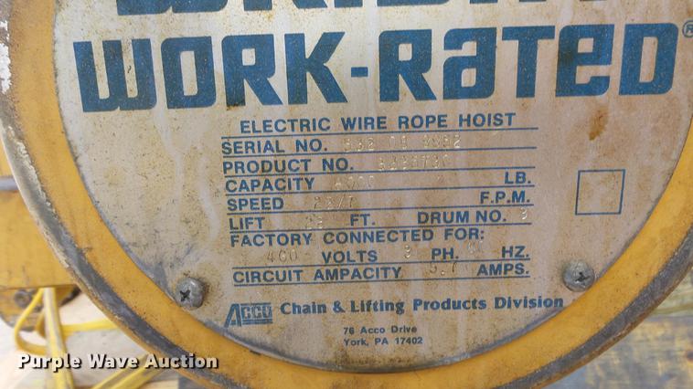 image for item ET9684 Wright wire rope hoist