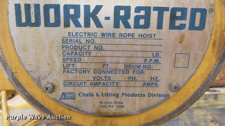 image for item ET9684 Wright wire rope hoist