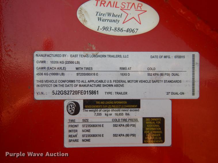 image for item DC5963 2015 Longhorn equipment trailer