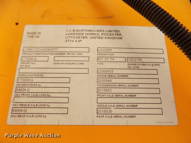 image for item DD2754 2013 JCB 437 ZX wheel loader