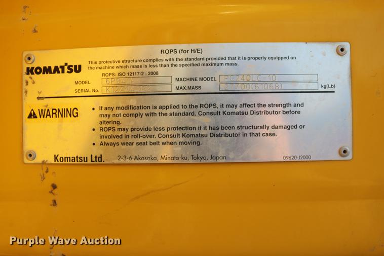 image for item DD8270 2013 Komatsu PC240LC-10 excavator