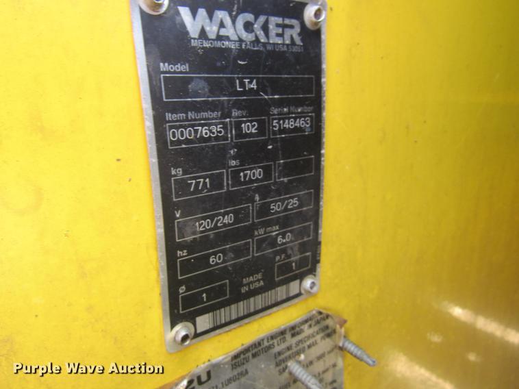 image for item DD8503 1999 Wacker LT4 light plant