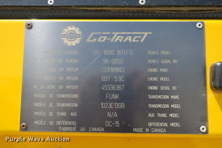 image for item DE3706 1996 Bombardier GT1600NTLFD Go-Tract track carrier with digger derrick