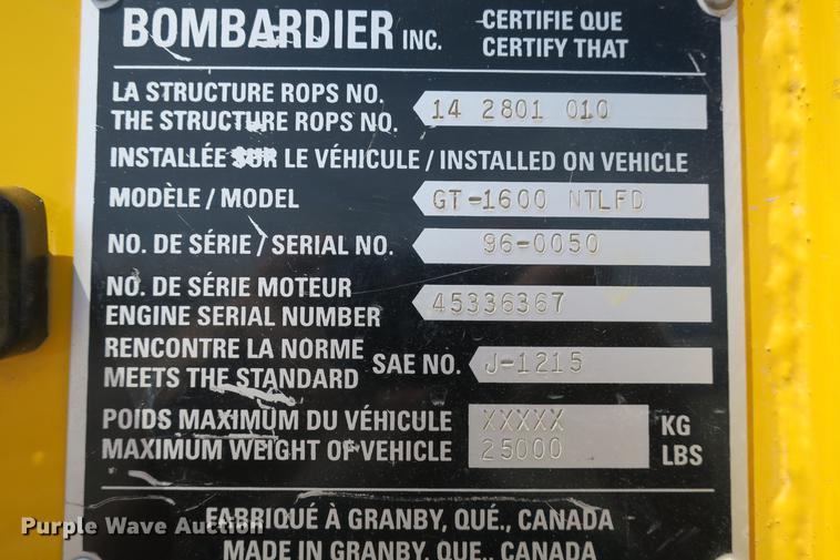 image for item DE3706 1996 Bombardier GT1600NTLFD Go-Tract track carrier with digger derrick