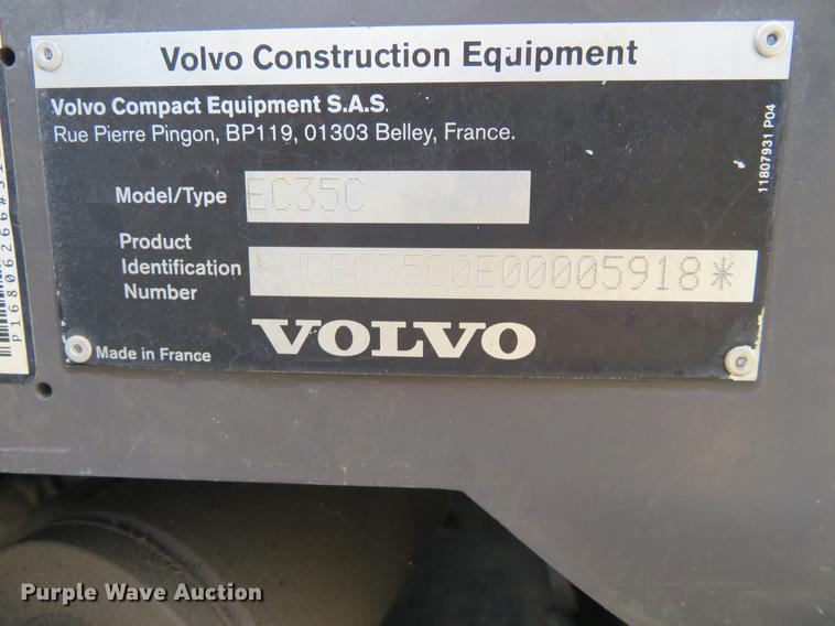 image for item EJ9589 2014 Volvo EC35C mini excavator