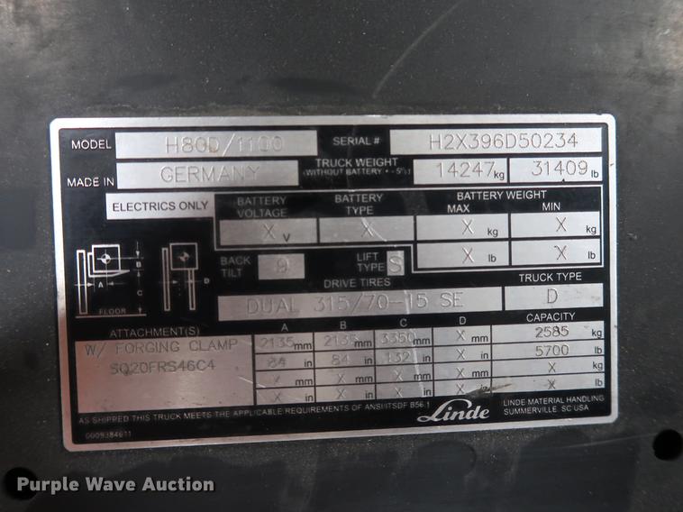 image for item EP9424 2013 Linde H80D/1100 forklift