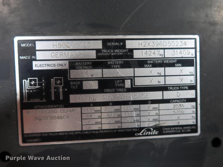 image for item EP9424 2013 Linde H80D/1100 forklift