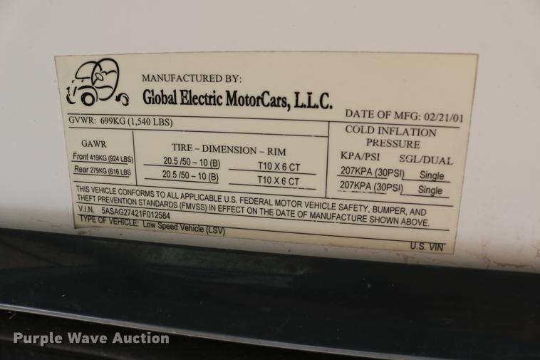 image for item DC7525 2001 Global Electric Motorcars E825 electric car