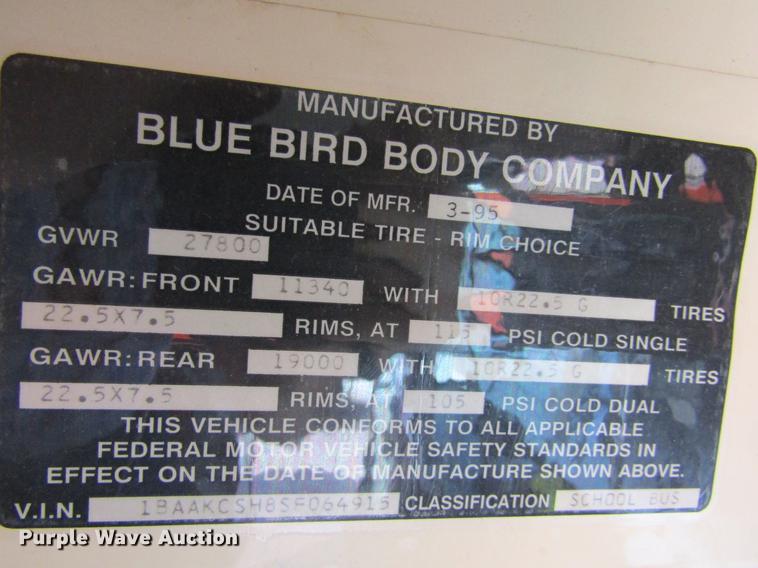 image for item DD5714 1995 Blue Bird TC2000 school bus