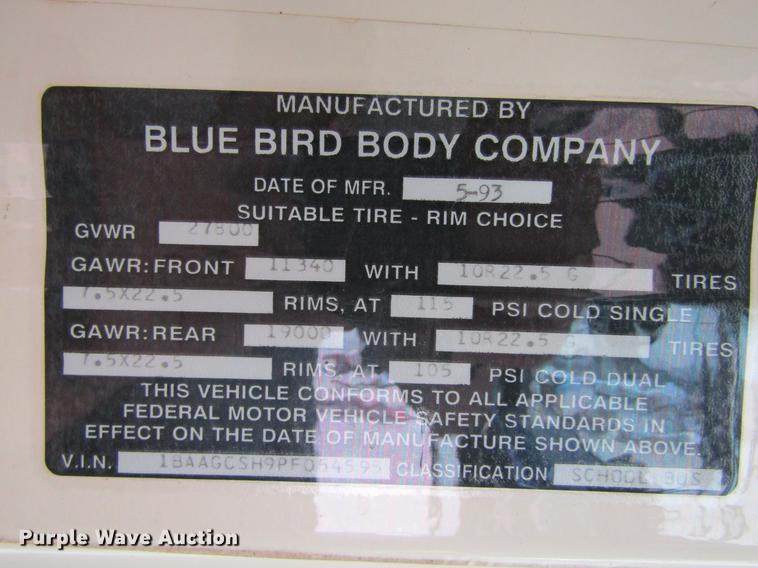 image for item DD5727 1993 Blue Bird TC2000 school bus