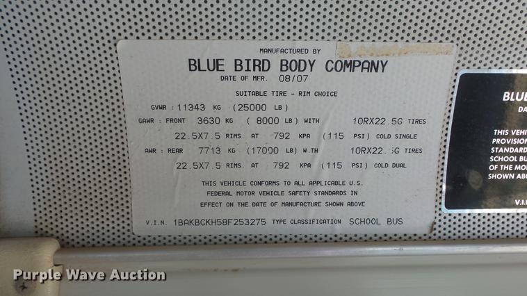 image for item DE7158 2008 Blue Bird Vision school bus