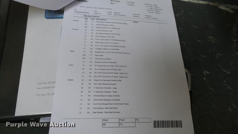 image for item EC9683 2016 Wells Cargo Ultra LAV mobile restroom