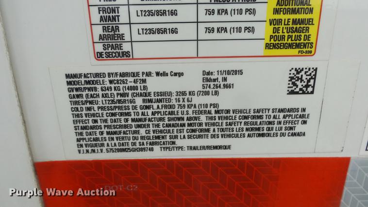 image for item EF9336 2016 Wells Cargo Ultra LAV mobile restroom