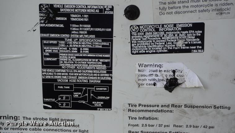 image for item ES9774 2000 BMW R1100RT 59K1085 motorcycle