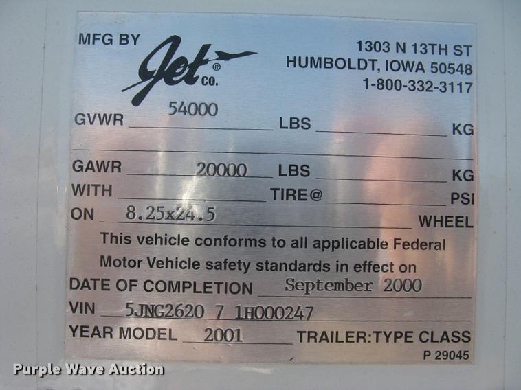 image for item DC2250 2001 Jet single hopper bottom grain trailer