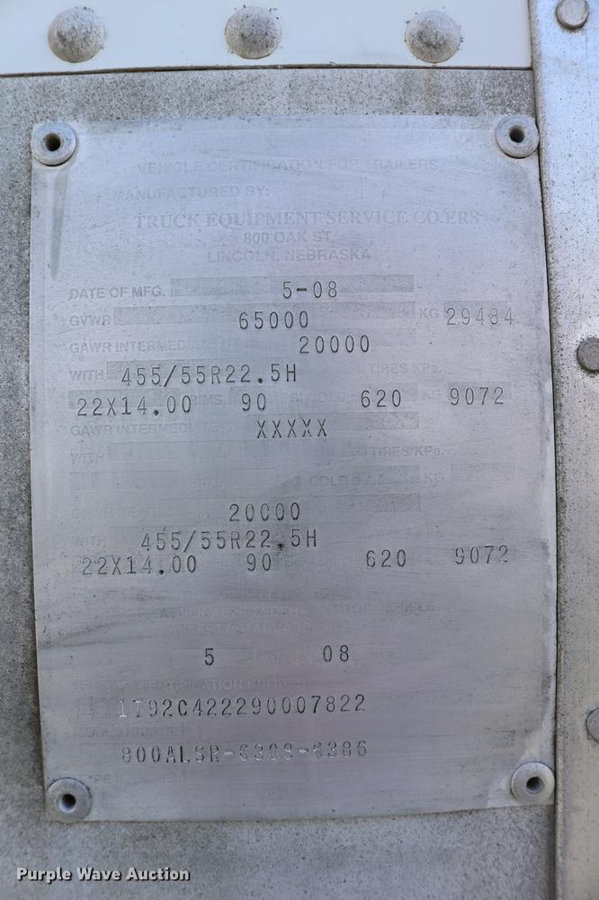 image for item DD4267 2009 Corn Husker 800ALSR-6308-6386 double hopper bottom grain trailer