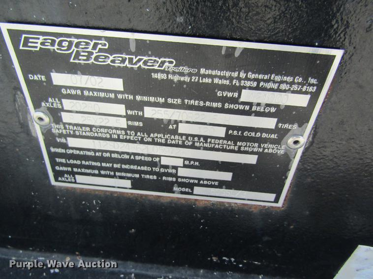 image for item DD8509 2002 Eager Beaver 50GSL lowboy equipment trailer