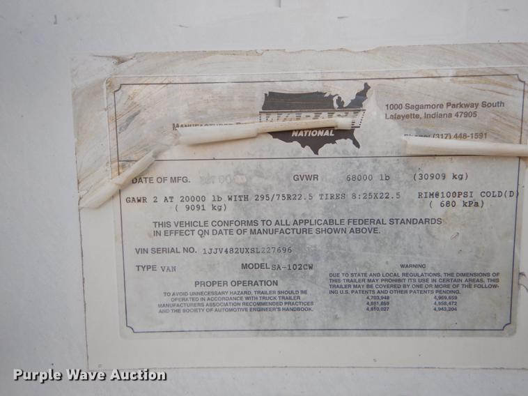 image for item EK9503 1995 Wabash SA-102CW dry van trailer