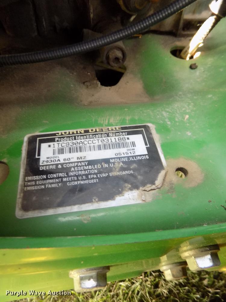 image for item DB8714 2012 John Deere Z930A ZTR lawn mower