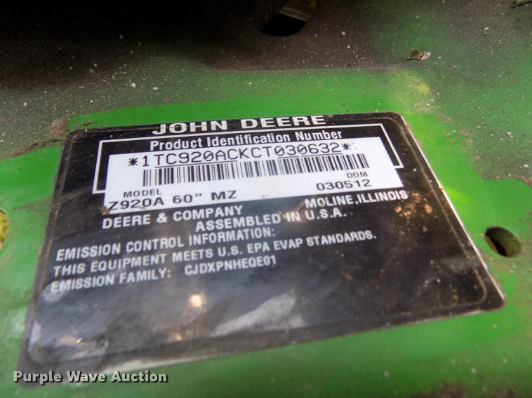 image for item DB8716 2012 John Deere Z920A ZTR lawn mower