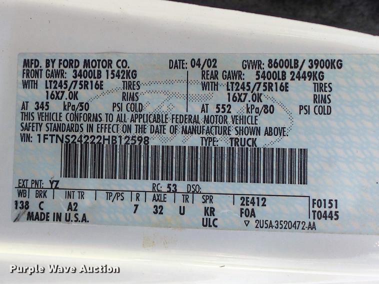 image for item DC7294 2002 Ford Econoline E250 Extended van